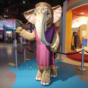 Tan Elephant mascot costume character dressed with a Evening Gown and Scarves