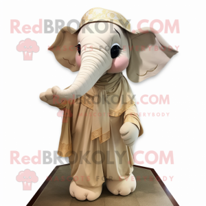 Tan Elephant mascot costume character dressed with a Evening Gown and Scarves
