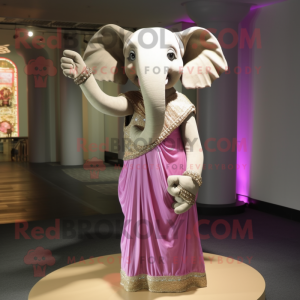 Tan Elephant mascot costume character dressed with a Evening Gown and Scarves