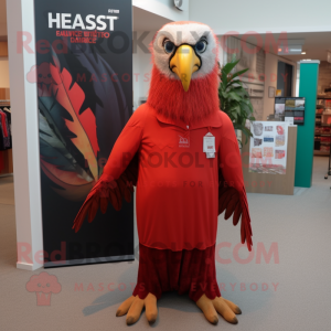 Red Haast'S Eagle mascot costume character dressed with a Maxi Dress and Lapel pins