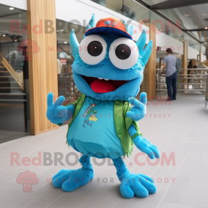 Teal Crab Cakes mascot costume character dressed with a Boyfriend Jeans and Eyeglasses