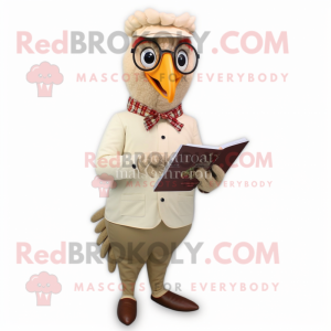 Beige Pheasant mascot costume character dressed with a Button-Up Shirt and Reading glasses