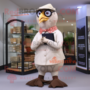 Beige Pheasant mascot costume character dressed with a Button-Up Shirt and Reading glasses