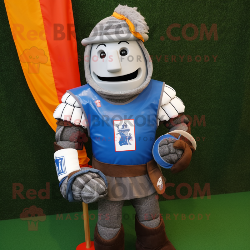 nan Medieval Knight mascot costume character dressed with a Rugby Shirt and Scarves nan Medieval Knight mascot costume character dressed with a Rugby Shirt and Scarves