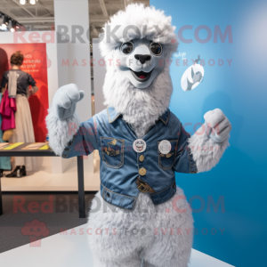 Silver Alpaca maskot kostym...