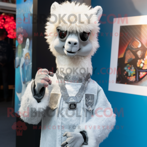 Sølv alpaca maskot kostume...