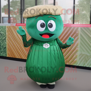 Forest Green Donut mascot costume character dressed with a Pleated Skirt and Caps