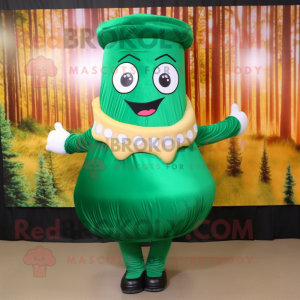 Forest Green Donut mascot costume character dressed with a Pleated Skirt and Caps