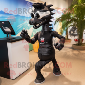 Black Seahorse mascot costume character dressed with a Running Shorts and Sunglasses