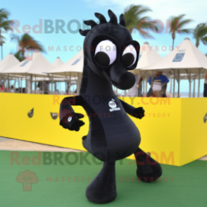 Black Seahorse mascot costume character dressed with a Running Shorts and Sunglasses