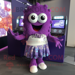 Purple Fried Calamari mascot costume character dressed with a A-Line Skirt and Bracelet watches