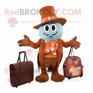 Rust Magician mascot costume character dressed with a Button-Up Shirt and Tote bags