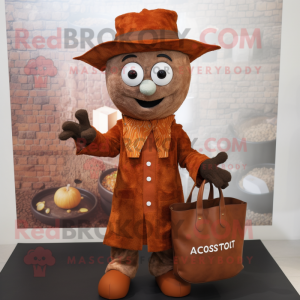 Rust Magician mascot costume character dressed with a Button-Up Shirt and Tote bags