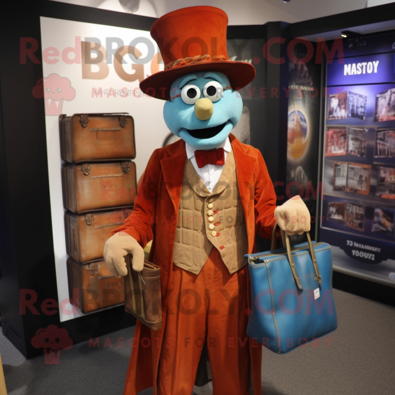 Rust Magician mascot costume character dressed with a Button-Up Shirt and Tote bags