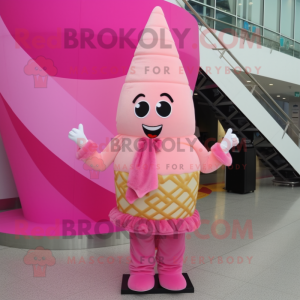 Pink Ice Cream Cone mascot costume character dressed with a Evening Gown and Scarf clips