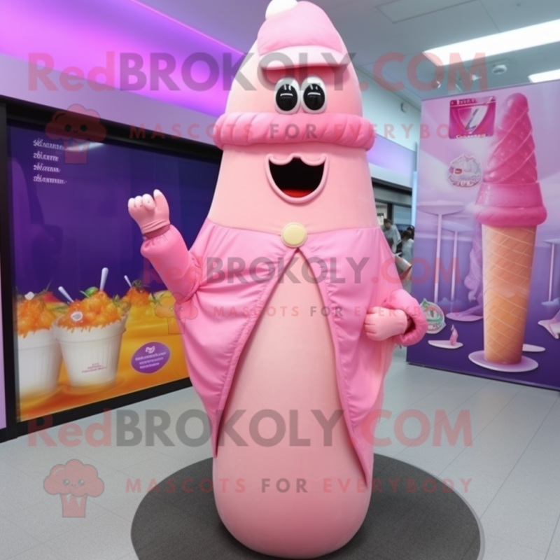 Pink Ice Cream Cone mascot costume character dressed with a Evening Gown and Scarf clips Pink Ice Cream Cone mascot costume character dressed with a Evening Gown and Scarf clips