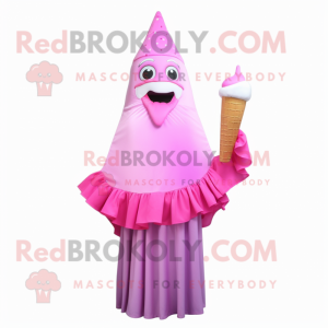 Pink Ice Cream Cone mascot costume character dressed with a Evening Gown and Scarf clips