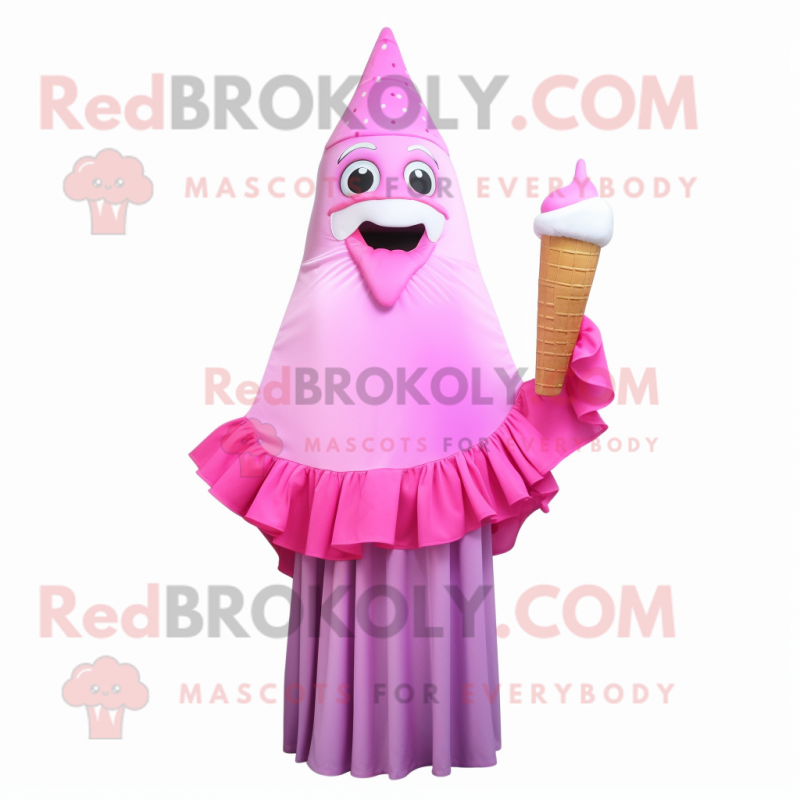 Pink Ice Cream Cone mascot costume character dressed with a Evening Gown and Scarf clips Pink Ice Cream Cone mascot costume character dressed with a Evening Gown and Scarf clips