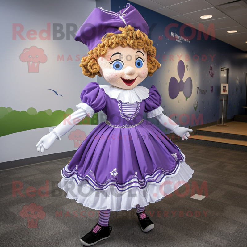 Lavender Irish Dancer mascot costume character dressed with a Dress and Caps Lavender Irish Dancer mascot costume character dressed with a Dress and Caps