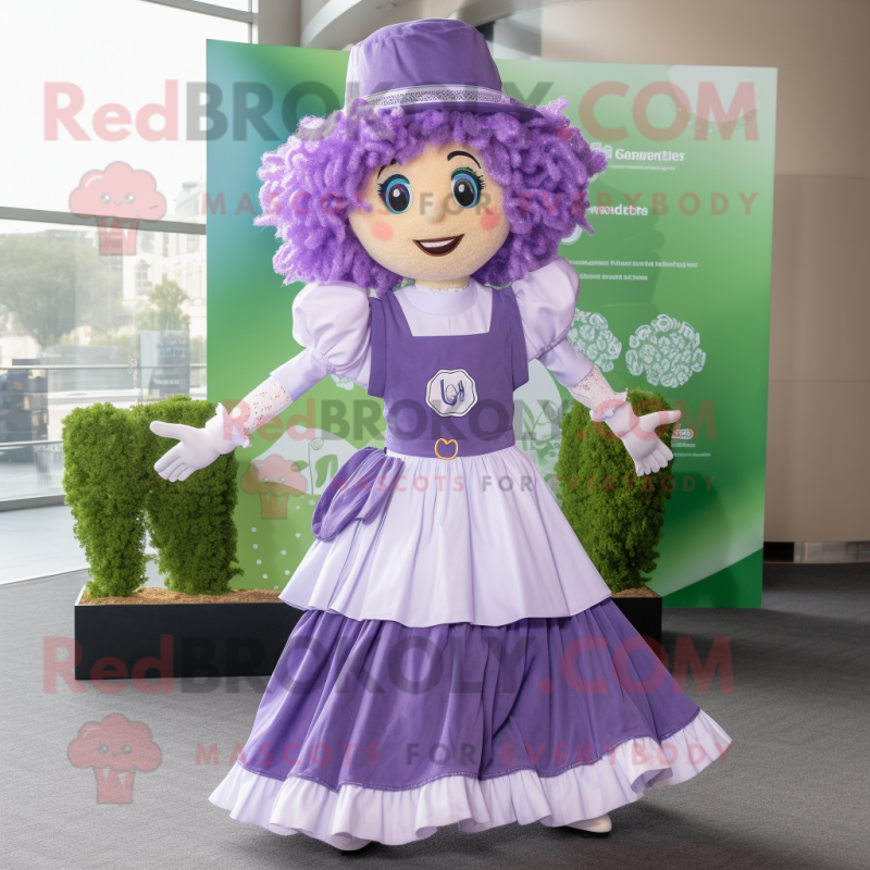 Lavender Irish Dancer mascot costume character dressed with a Dress and Caps Lavender Irish Dancer mascot costume character dressed with a Dress and Caps