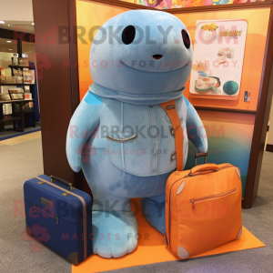 Peach Stellar'S Sea Cow mascot costume character dressed with a Bootcut Jeans and Briefcases