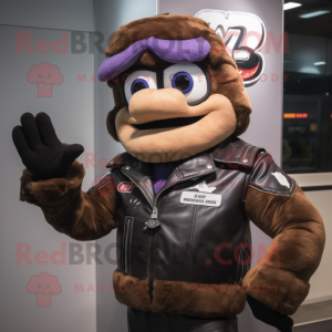 nan Moussaka mascot costume character dressed with a Moto Jacket and Gloves