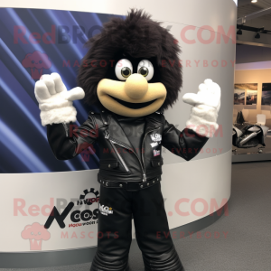 nan Moussaka mascot costume character dressed with a Moto Jacket and Gloves