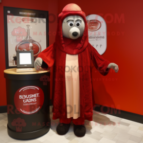 Red Guinness mascot costume character dressed with a Henley Tee and Shawls