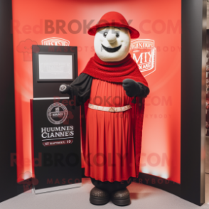 Red Guinness mascot costume character dressed with a Henley Tee and Shawls