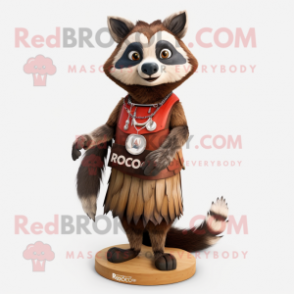 Rust Raccoon mascot costume character dressed with a Pencil Skirt and Necklaces