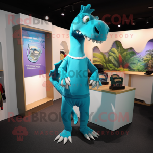 Cyan Parasaurolophus mascot costume character dressed with a Long Sleeve Tee and Cummerbunds