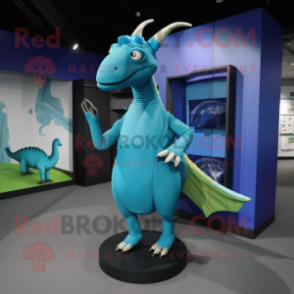 Cyan Parasaurolophus mascot costume character dressed with a Long Sleeve Tee and Cummerbunds