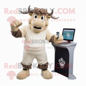 Beige Minotaur mascot costume character dressed with a Joggers and Wallets