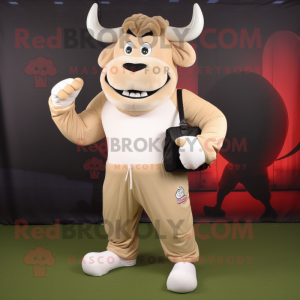 Beige Minotaur mascot costume character dressed with a Joggers and Wallets