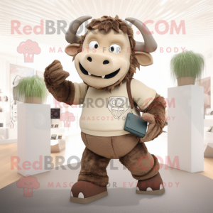 Beige Minotaur mascot costume character dressed with a Joggers and Wallets
