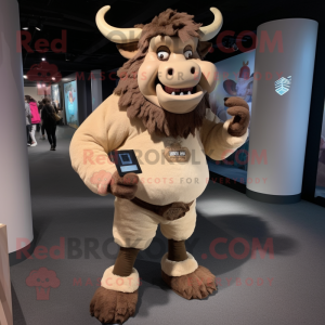 Beige Minotaur mascot costume character dressed with a Joggers and Wallets