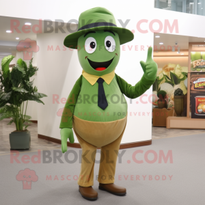 Olive Green Bean mascot costume character dressed with a Dress Pants and Hats