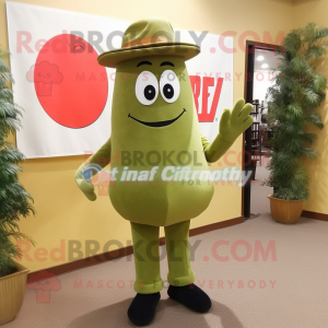 Olive Green Bean mascot costume character dressed with a Dress Pants and Hats