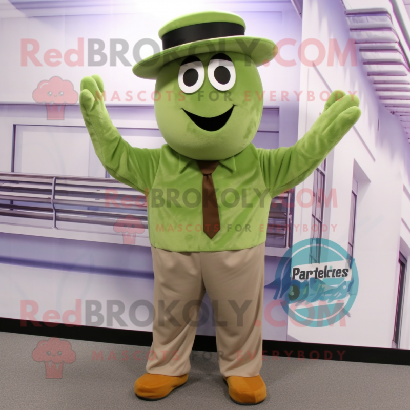 Olive Green Bean mascot costume character dressed with a Dress Pants and Hats