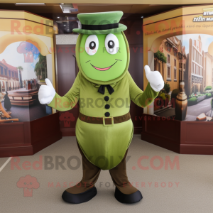 Olive Green Bean mascot costume character dressed with a Dress Pants and Hats