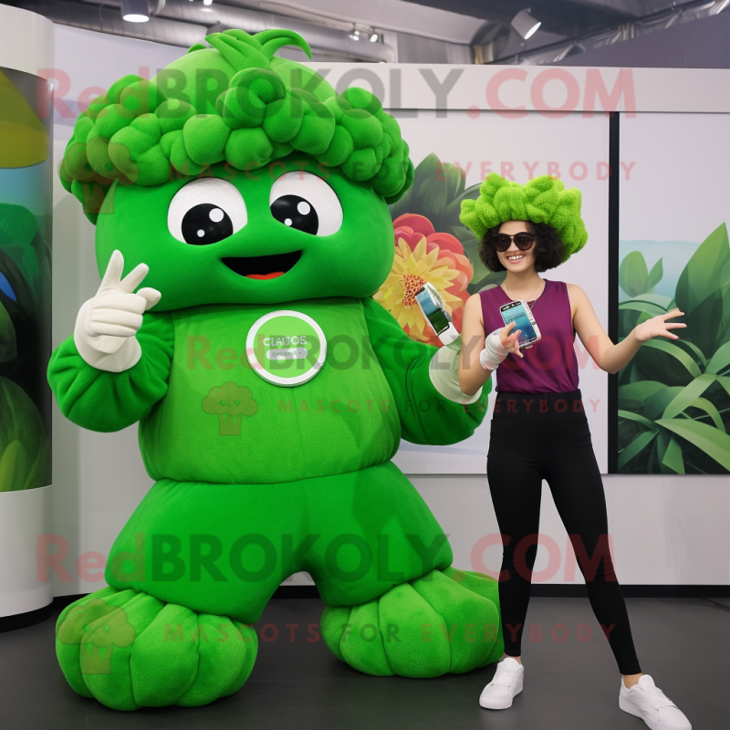 Forest Green Cauliflower mascot costume character dressed with a Maxi Dress and Smartwatches Forest Green Cauliflower mascot costume character dressed with a Maxi Dress and Smartwatches