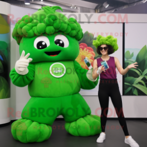 Forest Green Cauliflower mascot costume character dressed with a Maxi Dress and Smartwatches