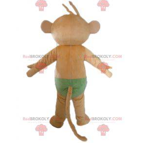 Brown monkey mascot with blue eyes with green underpants -