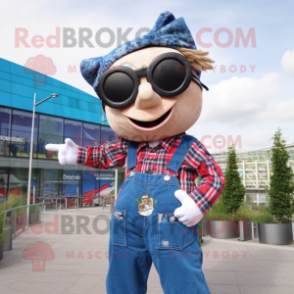 nan Acrobat mascot costume character dressed with a Dungarees and Sunglasses