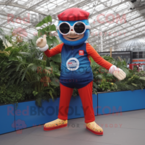 nan Acrobat mascot costume character dressed with a Dungarees and Sunglasses