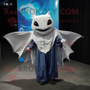 Silver Manta Ray mascot costume character dressed with a Poplin Shirt and Scarves