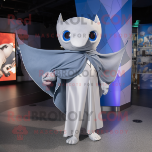 Silver Manta Ray mascot costume character dressed with a Poplin Shirt and Scarves