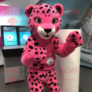 Pink Leopard maskot kostume...