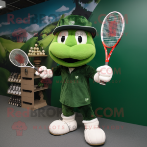 Forest Green Tennis Racket mascot costume character dressed with a Baseball Tee and Mittens