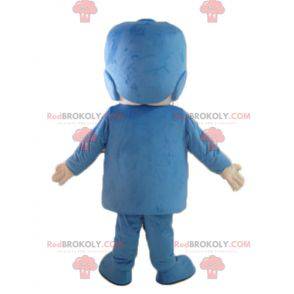 Mascote do Lego Boy em roupa azul - Redbrokoly.com